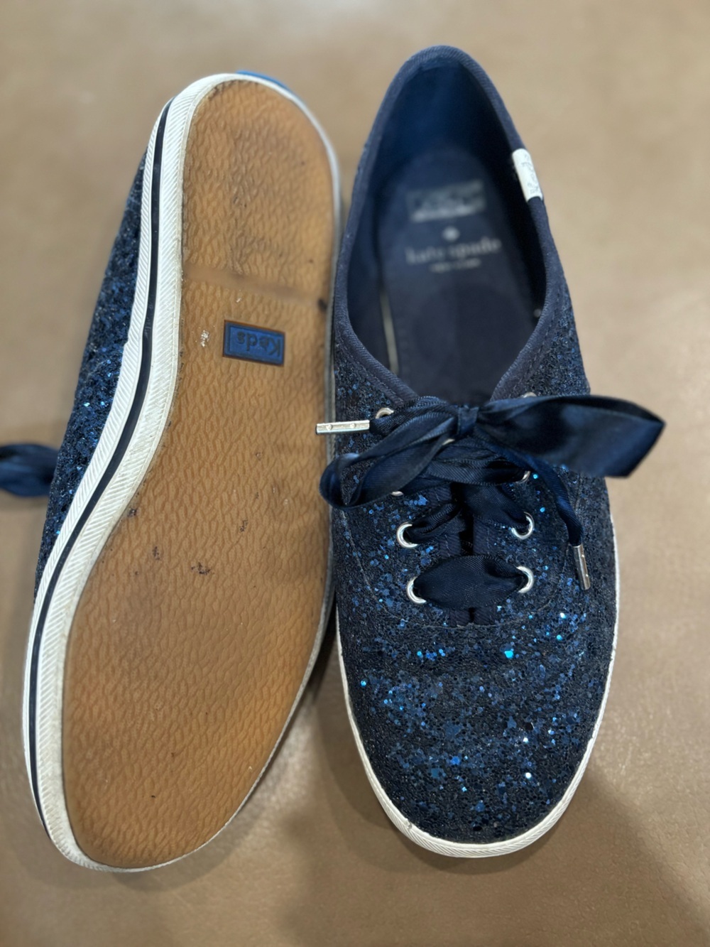 kate spade Navy Glitter bold Satin Ribbon Lace Sneakers - Picture 6 of 8